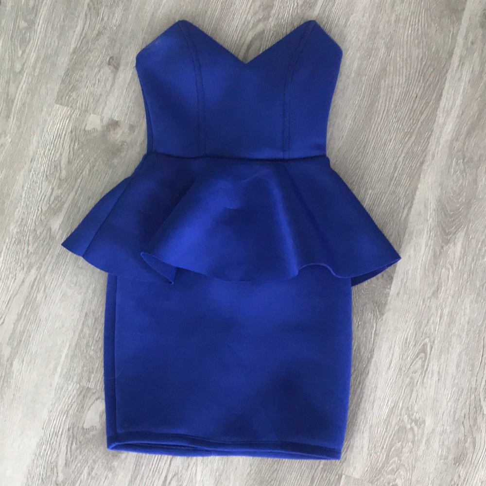 Blue Fitting Mini Strapless Blue Dress